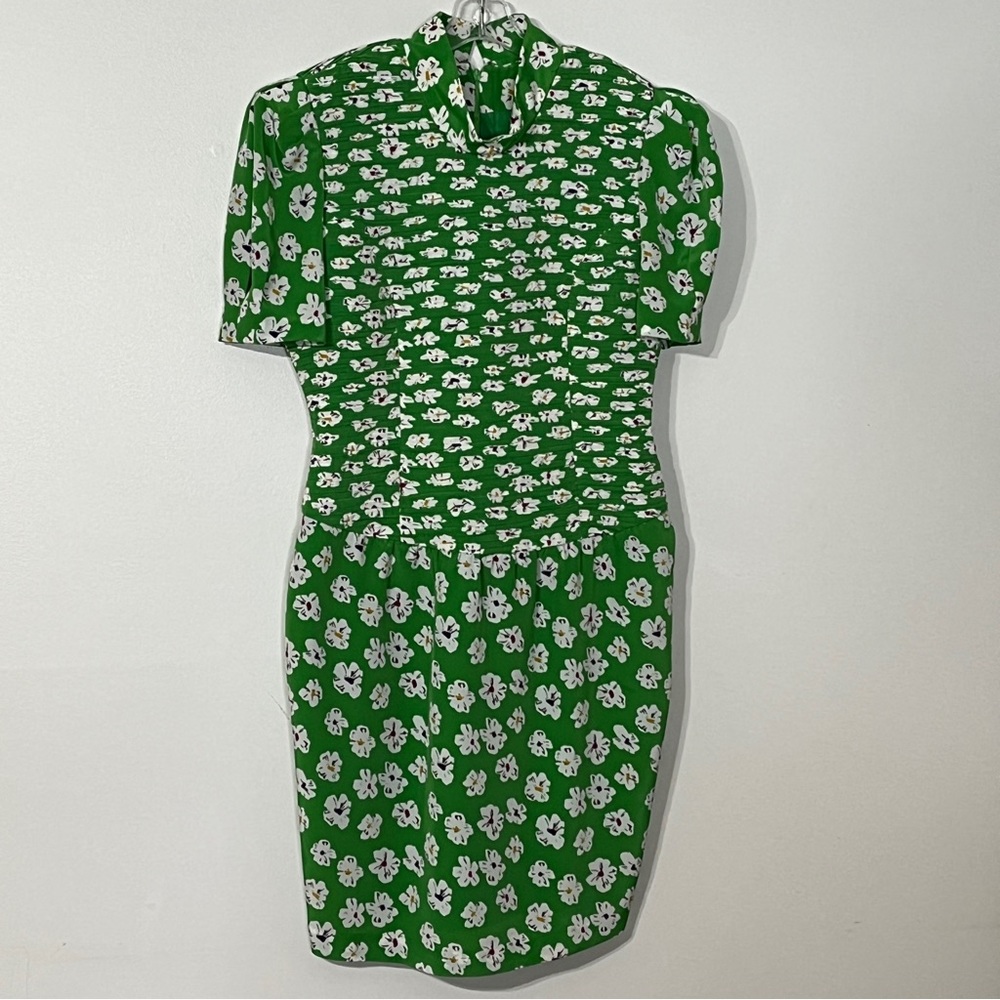 LUCIANO CHOI Vintage 80's Green White Floral Dress